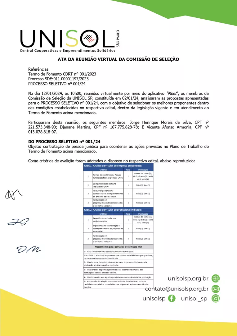 TERMO DE HOMOLOGAÇÃO PROCESSO SELETIVO nº 001/24